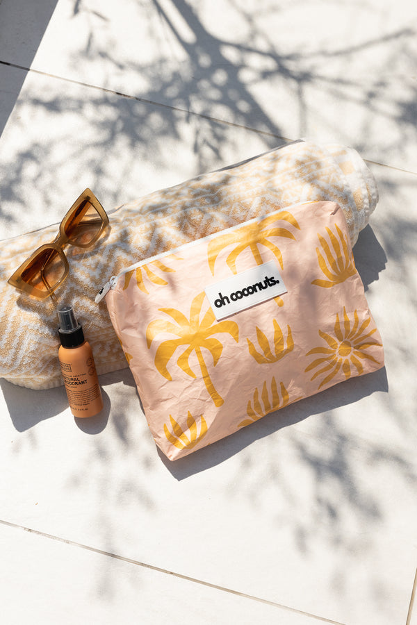 Large Beach Pouch - Pink Palm - oh coconuts