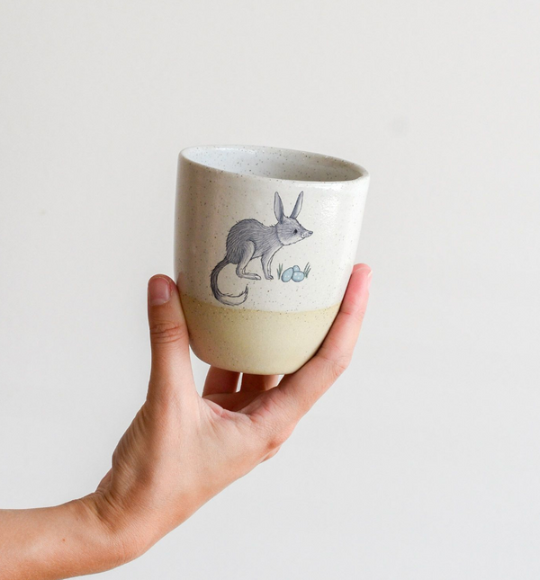Handcrafted Easter Bilby Mug featuring Artist Renee Treml by Local Ceramic Artist Kim Wallace