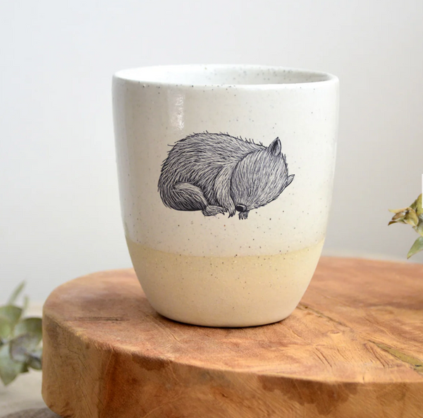 Handcrafted Wombat Mug featuring Artist Renee Treml by Local Ceramic Artist Kim Wallace