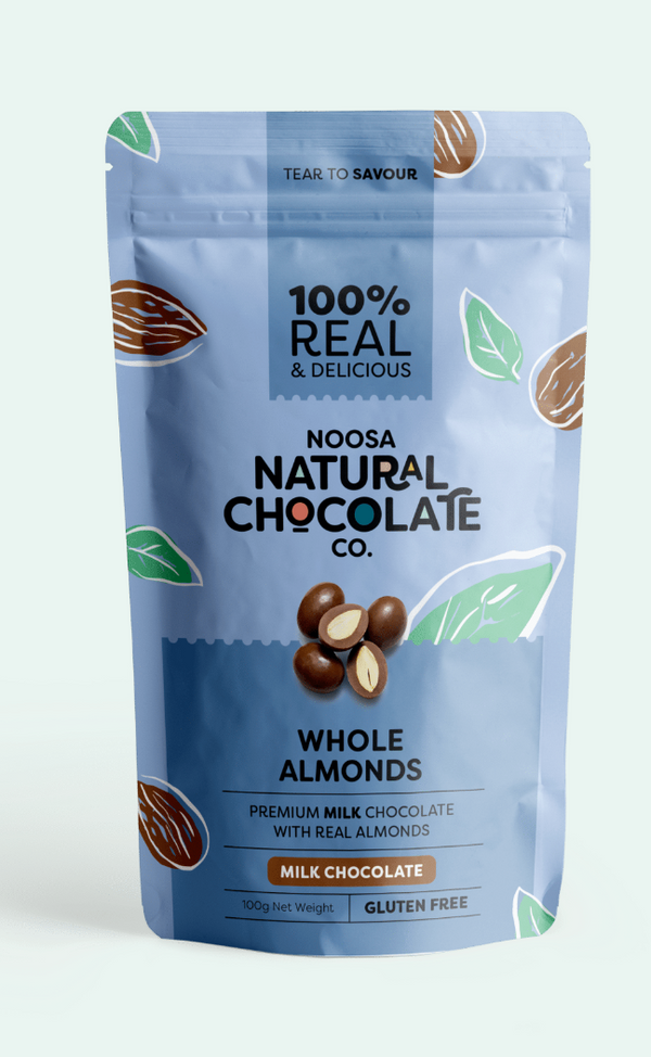 Noosa Natural Chocolate Co. Australian Almonds Coated in Premium Milk Chocolate 100g