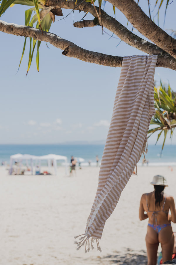 The Beautiful Beige striped Turkish Towel by One Fine Sunday