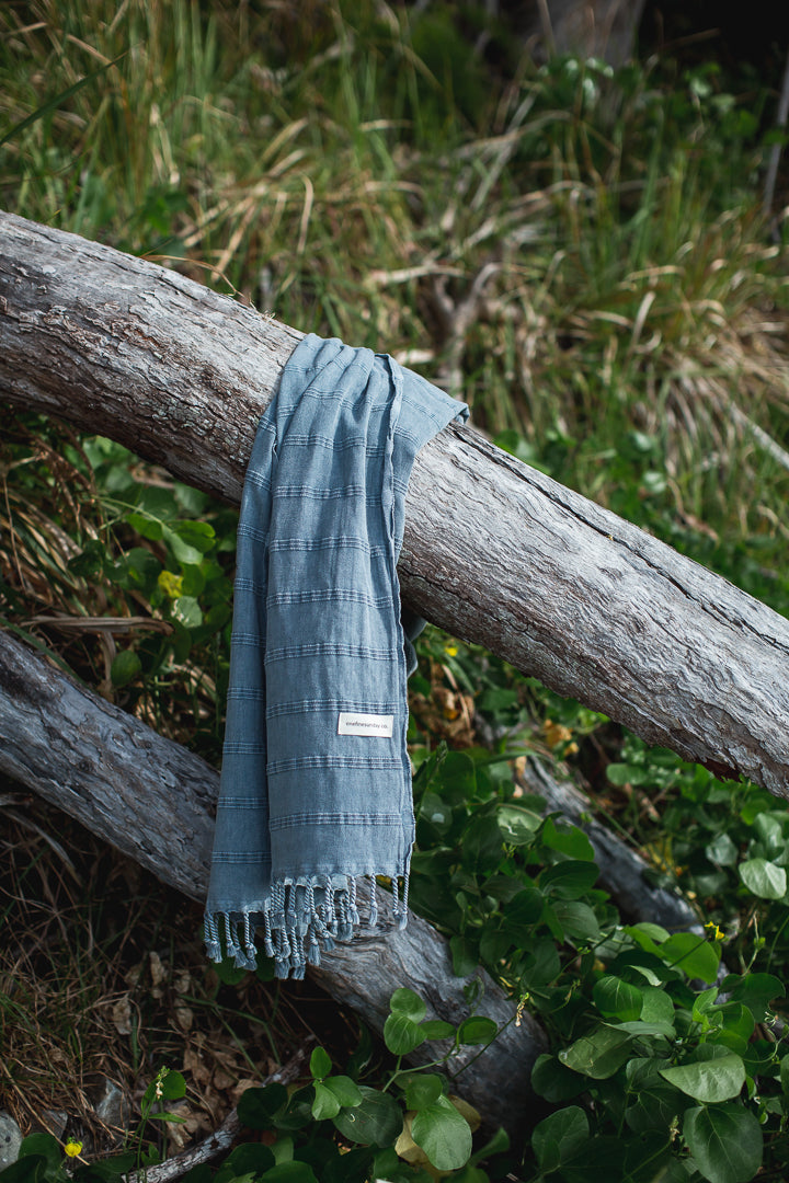 Luxe Stonewash Turkish Towel/Throw - Denim Grey