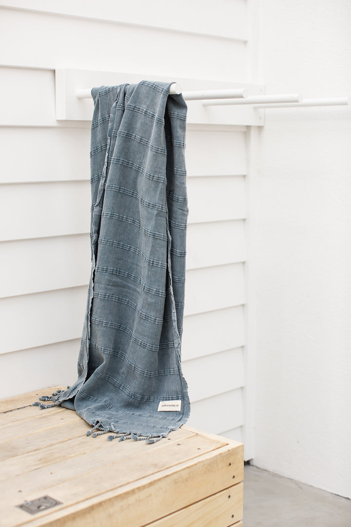 Luxe Stonewash Turkish Towel/Throw - Denim Grey