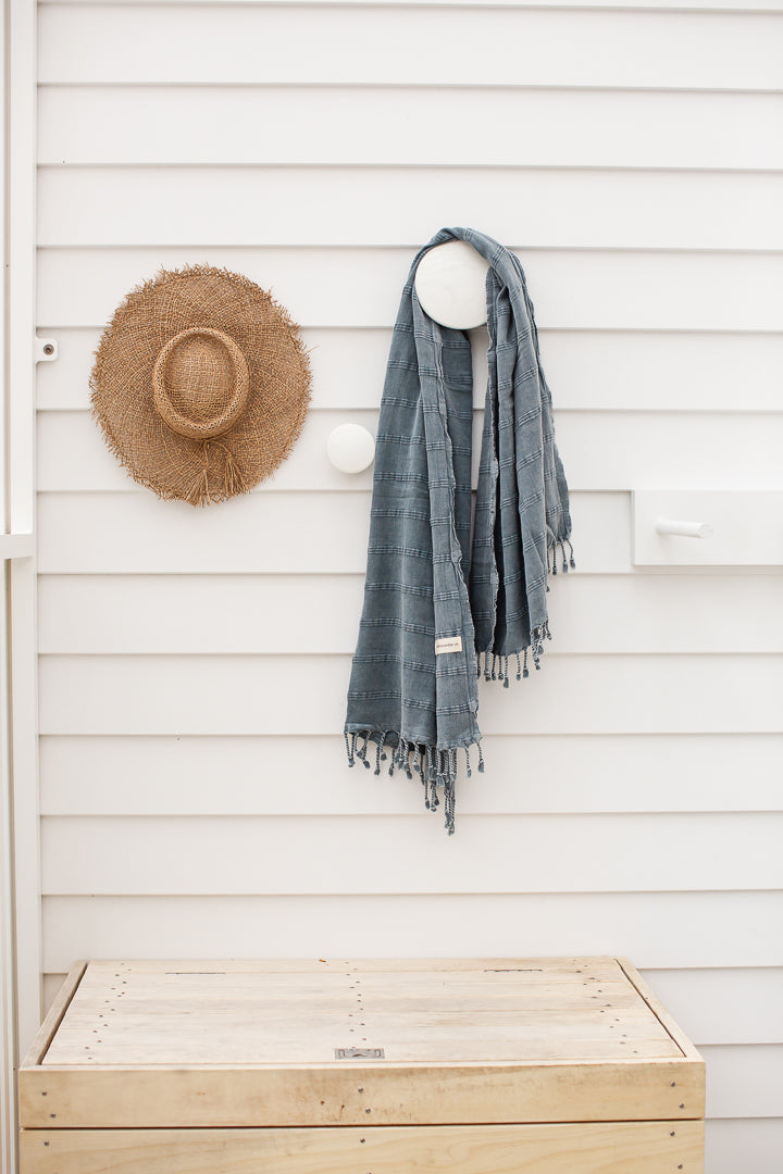 Luxe Stonewash Turkish Towel/Throw - Denim Grey